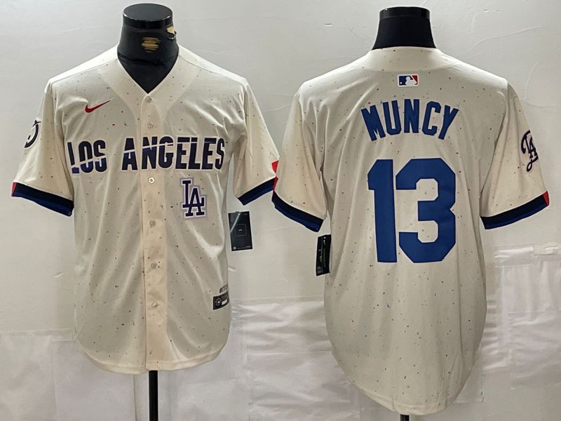 Men Los Angeles Dodgers 13 Muncy Cream Fashion Nike Game MLB Jersey style 5
